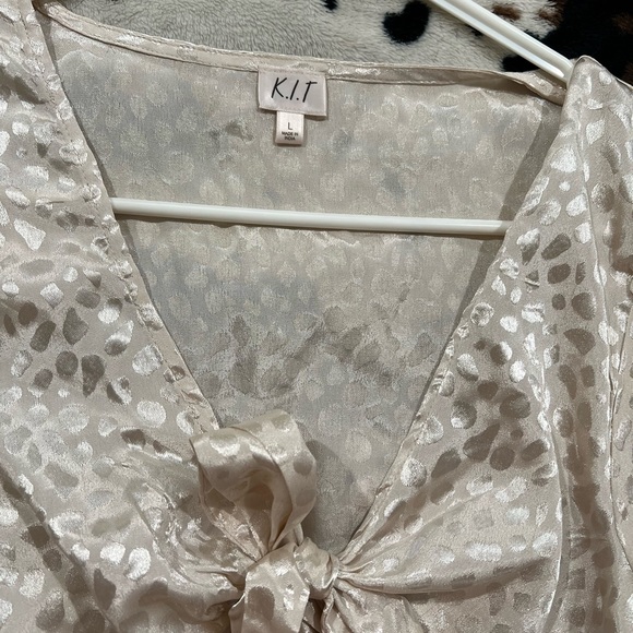 K.I.T long sleeve dress top / blouse - pink champagne shiny cheetah print! - Picture 2 of 5